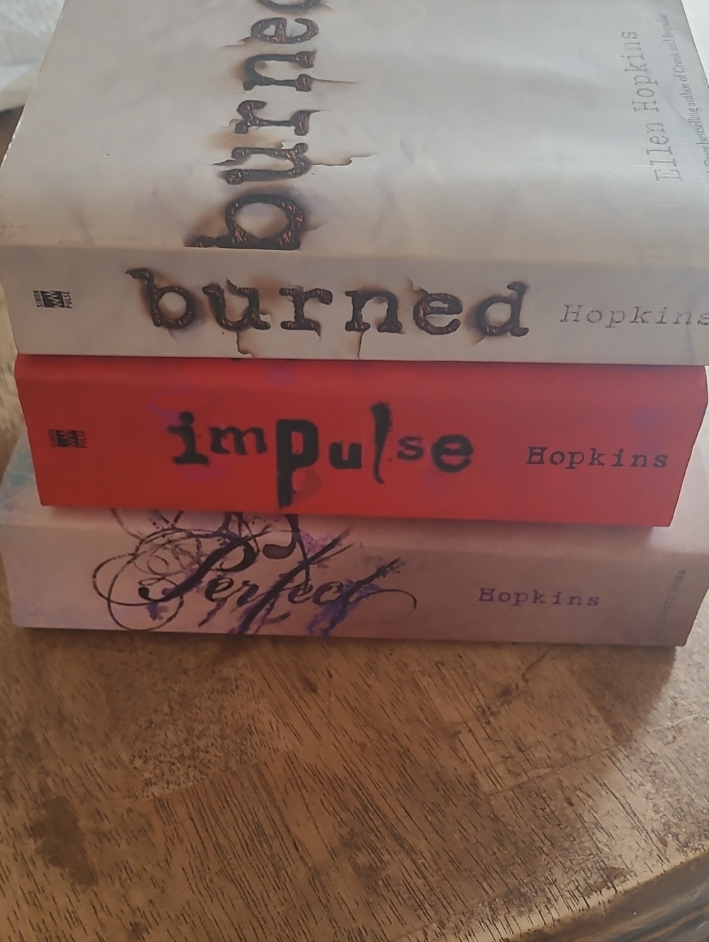 Ellen Hopkins Lot Of Three Paperback Books Burned 2006 Impulse 2007 Perfect 2011